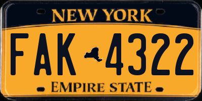 NY license plate FAK4322
