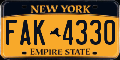 NY license plate FAK4330