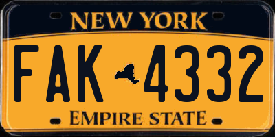NY license plate FAK4332