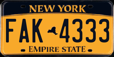 NY license plate FAK4333