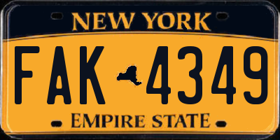 NY license plate FAK4349