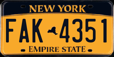 NY license plate FAK4351