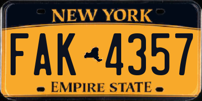 NY license plate FAK4357