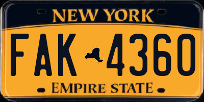 NY license plate FAK4360