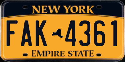 NY license plate FAK4361