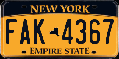 NY license plate FAK4367