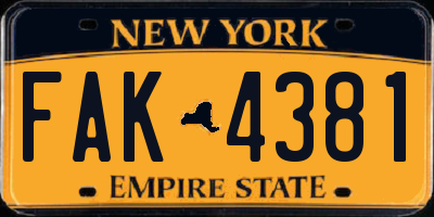 NY license plate FAK4381