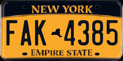 NY license plate FAK4385