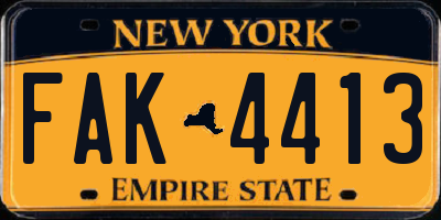 NY license plate FAK4413