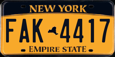 NY license plate FAK4417
