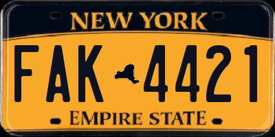 NY license plate FAK4421