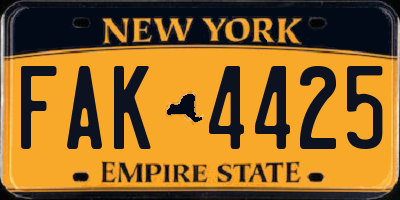 NY license plate FAK4425