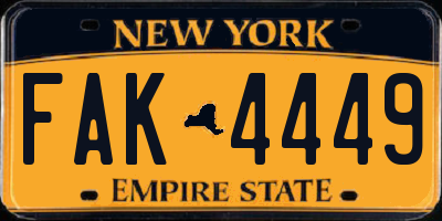 NY license plate FAK4449