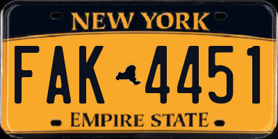 NY license plate FAK4451