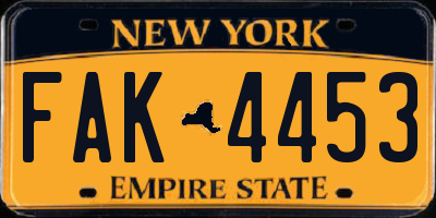 NY license plate FAK4453