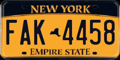 NY license plate FAK4458