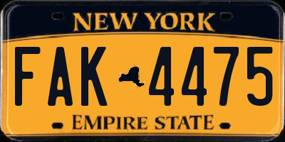 NY license plate FAK4475