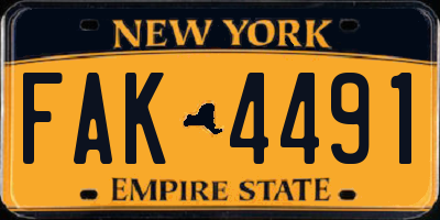 NY license plate FAK4491