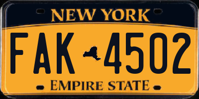 NY license plate FAK4502