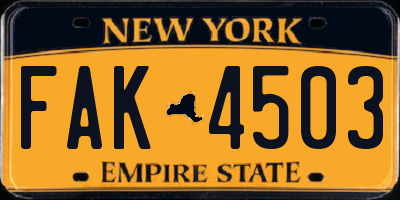 NY license plate FAK4503