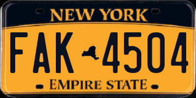 NY license plate FAK4504