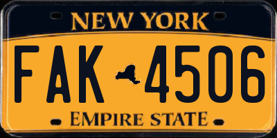 NY license plate FAK4506