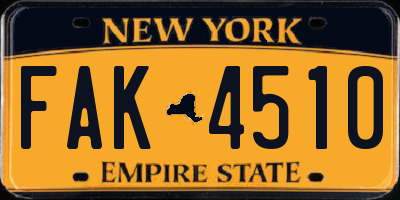 NY license plate FAK4510