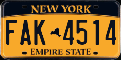 NY license plate FAK4514