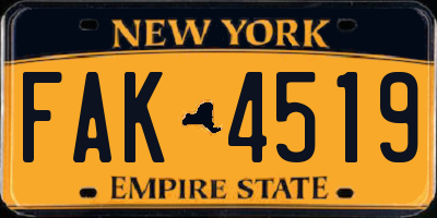 NY license plate FAK4519