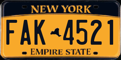 NY license plate FAK4521