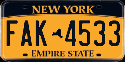 NY license plate FAK4533