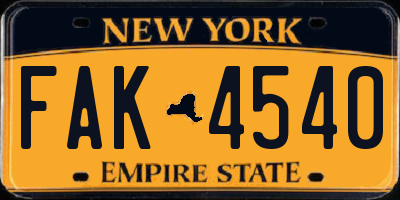 NY license plate FAK4540