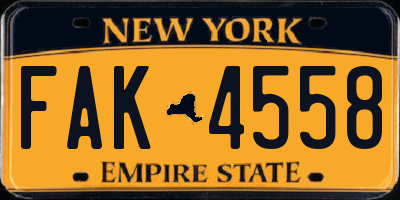 NY license plate FAK4558