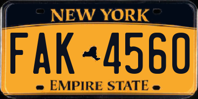 NY license plate FAK4560
