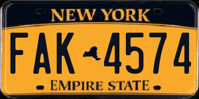 NY license plate FAK4574