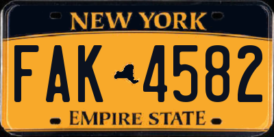 NY license plate FAK4582