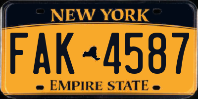 NY license plate FAK4587