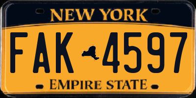 NY license plate FAK4597