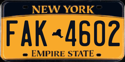 NY license plate FAK4602