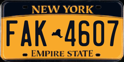 NY license plate FAK4607