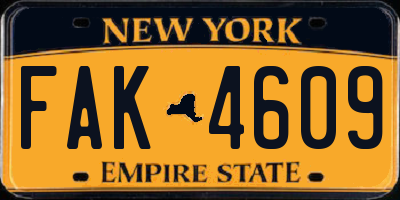 NY license plate FAK4609