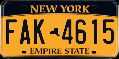 NY license plate FAK4615