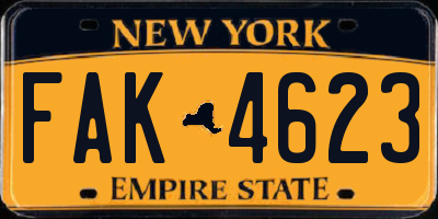 NY license plate FAK4623