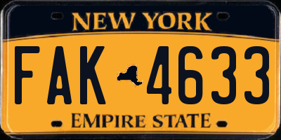 NY license plate FAK4633