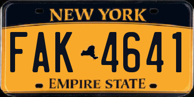 NY license plate FAK4641