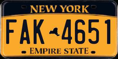 NY license plate FAK4651