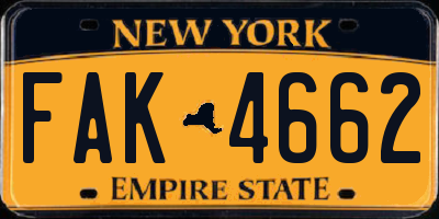 NY license plate FAK4662