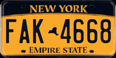 NY license plate FAK4668