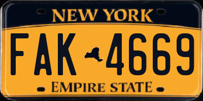 NY license plate FAK4669