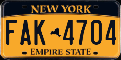 NY license plate FAK4704